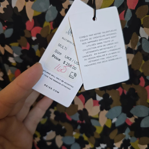 REISS, New, Ally Ditsy Floral Printed Chiffon Blouson Blouse Top, US Size 4 - Picture 11 of 13